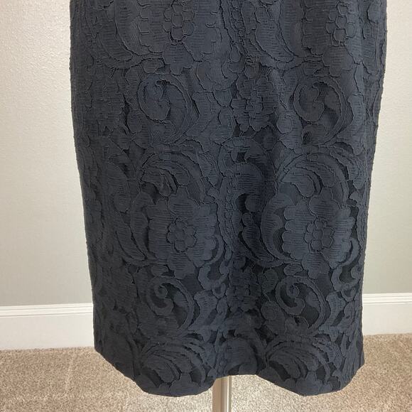 Ralph Lauren Black Lace Cocktail Dress Size 8 Ruffled V-Neck Short Sleeve Sheath - Picture 7 of 12